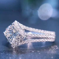 classic square crystal engagement ring for women female aaa white cubic zirconia silver color party wedding jewelry