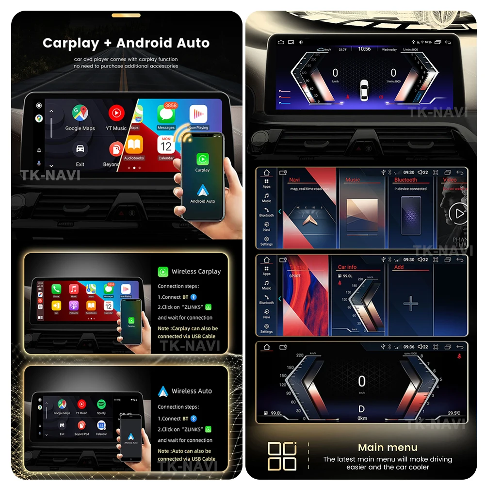 12.3 Inch ID8 Android 13 Carplay Auto Car DVD Radio GPS Navigation Multimedia Player For BMW 5 Series GT F07 2009 - 2017 CIC NBT