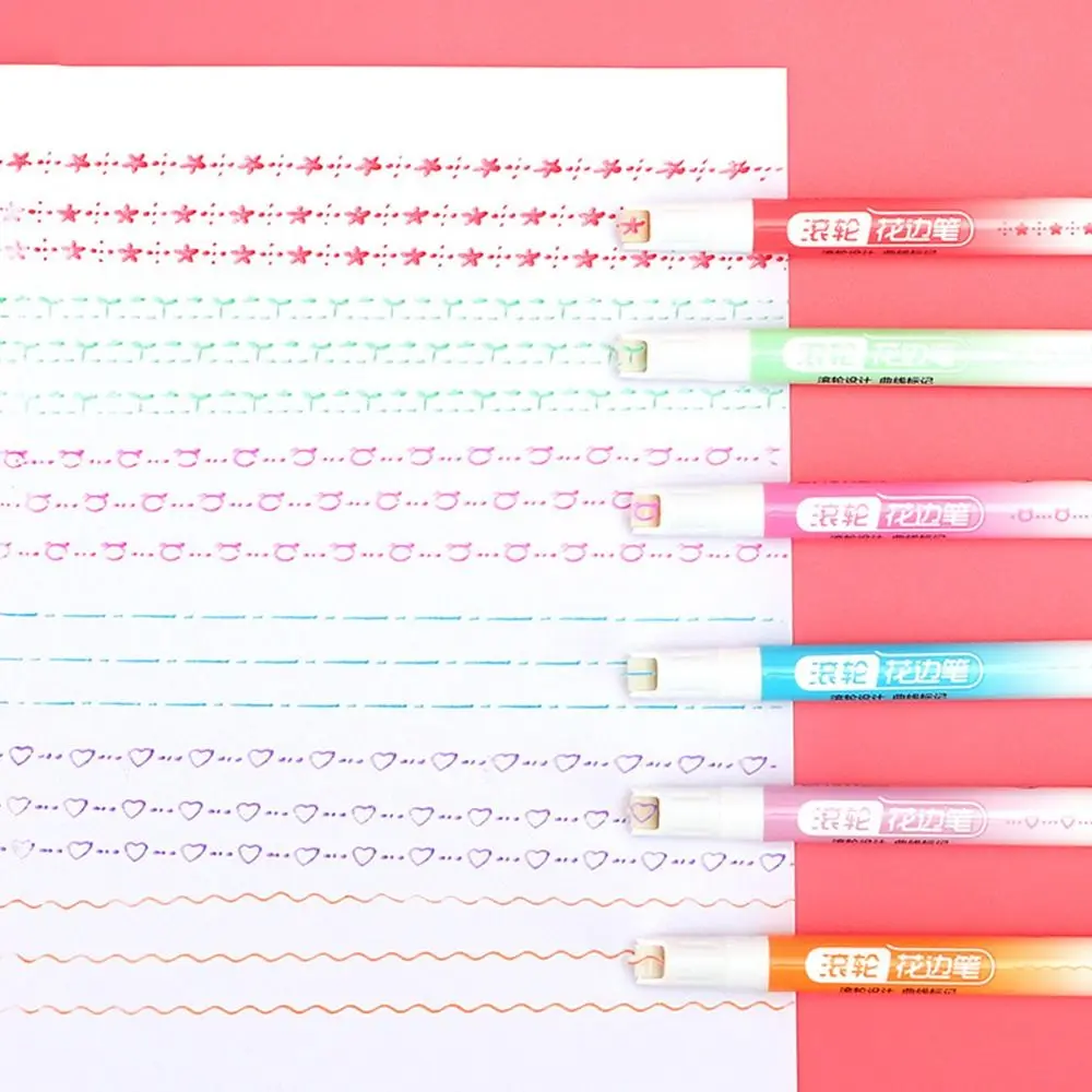 

6 шт. маркер с изогнутой линией, разноцветный роликовый наконечник, волнистая линия в форме маркера, подкладка для хайлайтера, школьные канцелярские принадлежности, Новинка