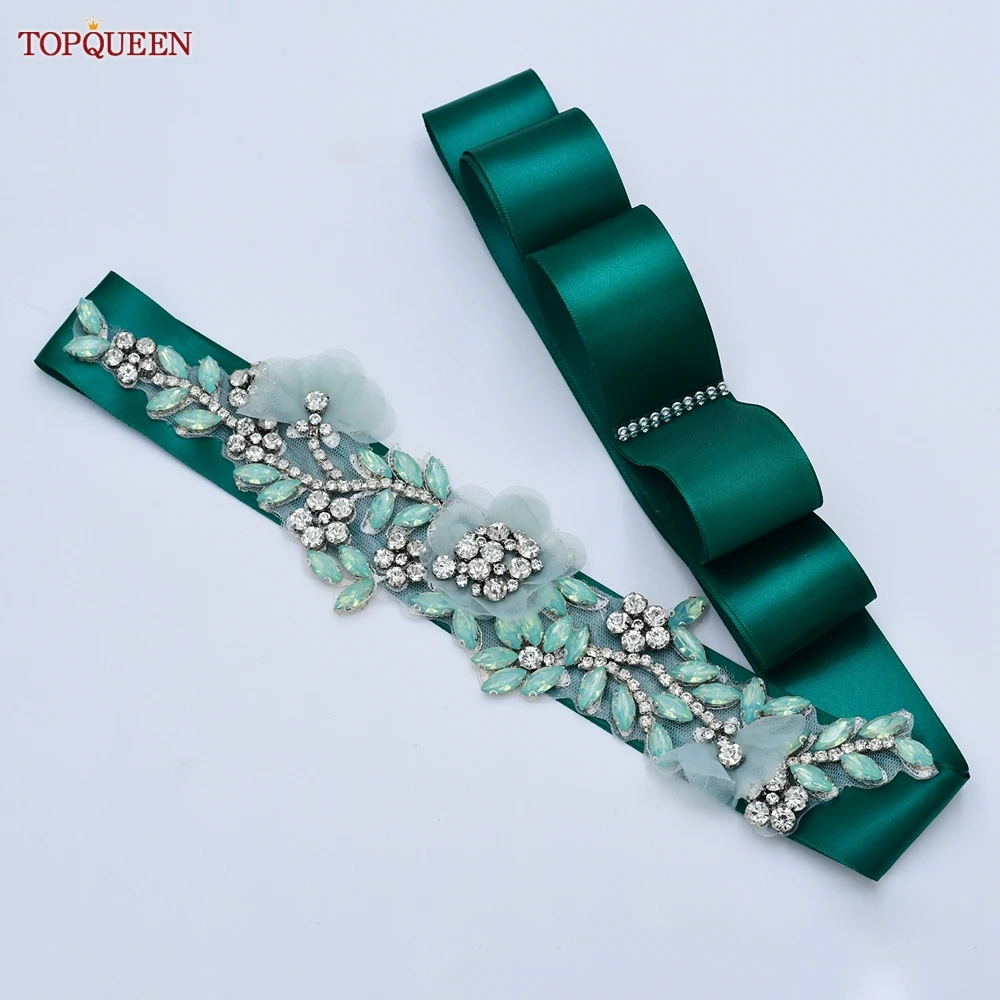 

TOPQUEEN S419-G Emerald Green Jewel Belt Women'S Accessories Bridal Wedding Dress Sash Rhinestone Applique Maternity Waistband