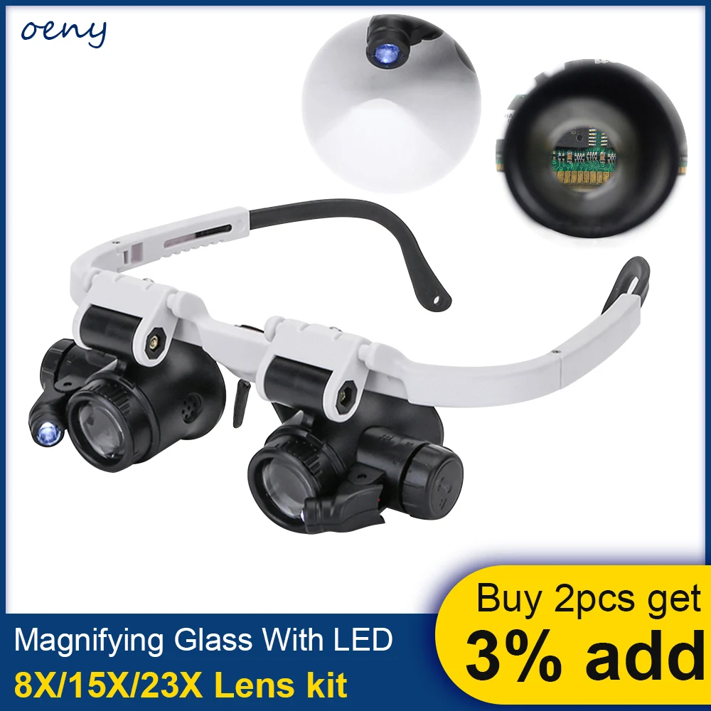 

Портативные телескопические увеличительные очки с линзами 8X/15X/23X, 2 светодисветодиодный