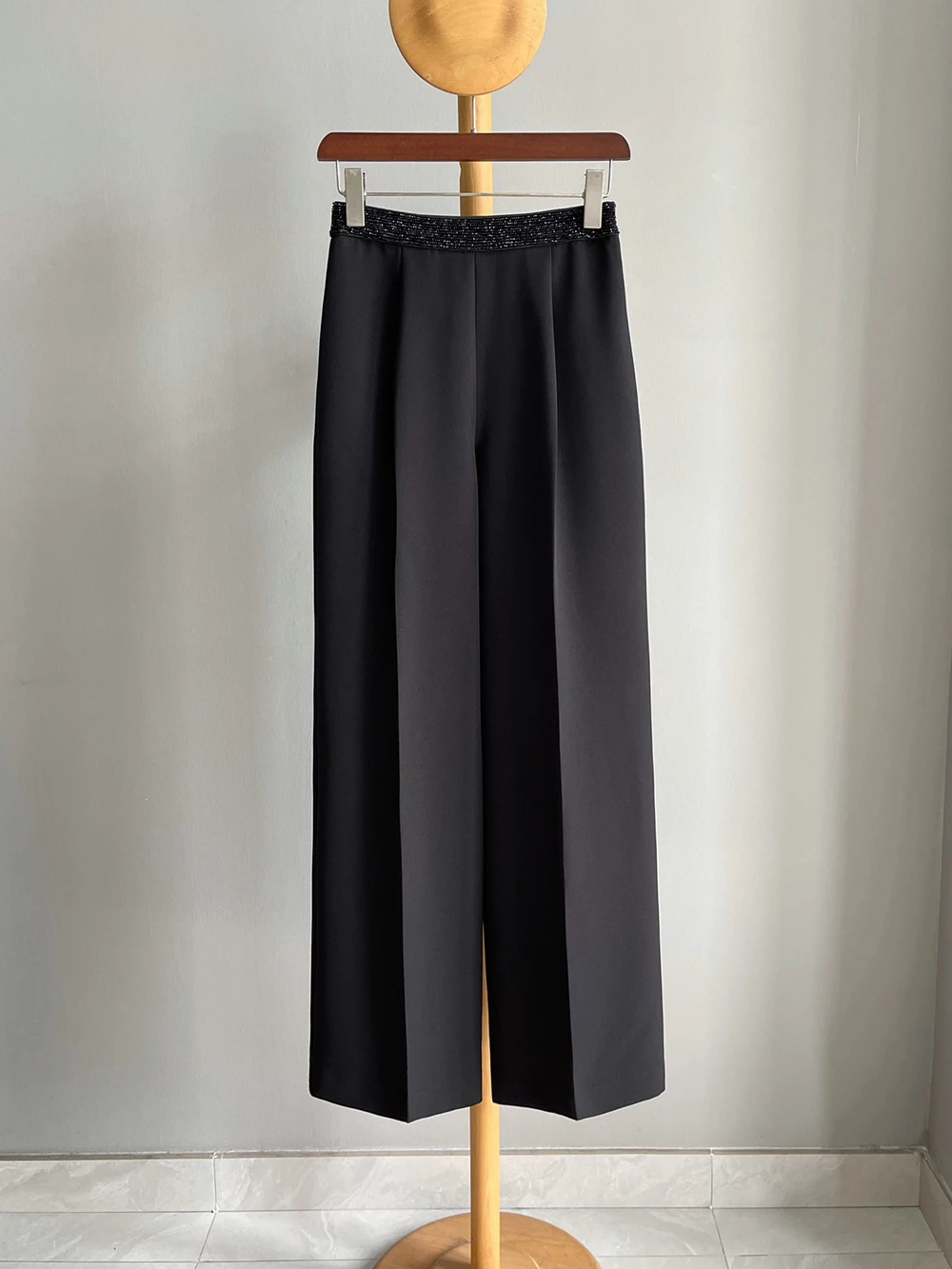 

2022 New autumn winter waist-head bead chain acetate wide-leg pants for women