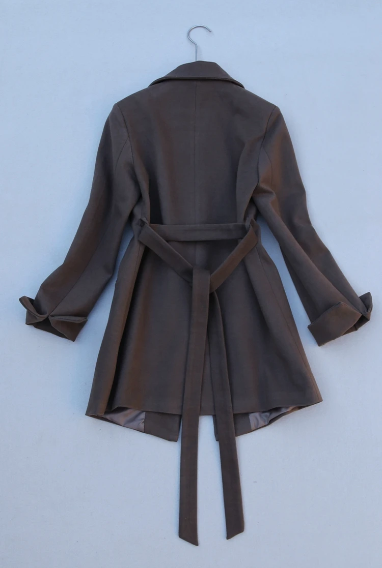 Autumn Winter Women Medium Long Coffee Suit Blazer Office Lady Elegant Wrap Waist Woolen Jacket images - 6
