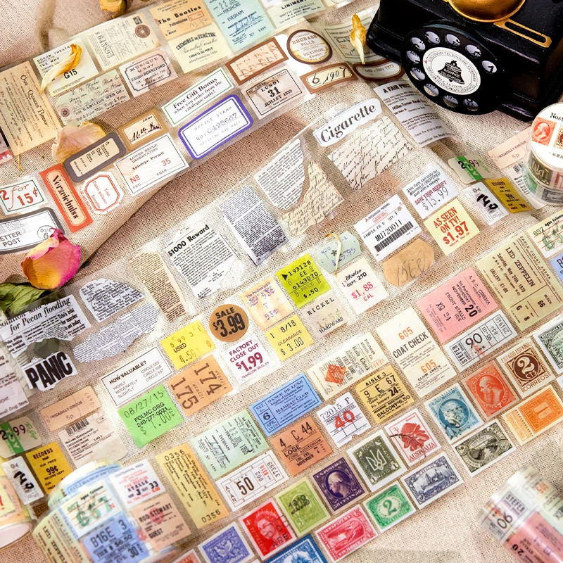 

Yoofun 5x200cm Vintage Tickets Bills Post PET Tape Retro Memories Newspaper Masking Tape Stationery Journal Scrapbooking Sticker