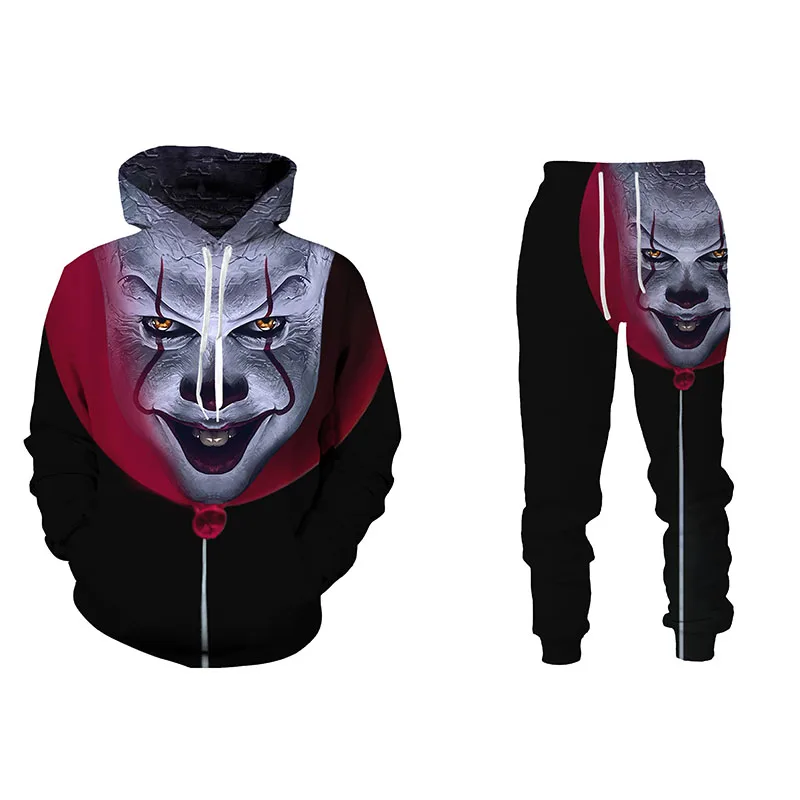 

Halloween 3D Evil Clown Printed Oversize Hoodies Men's Sweatshirt Joggers Pants Funny Tracksuit Autumn and Winter Men's Clothing