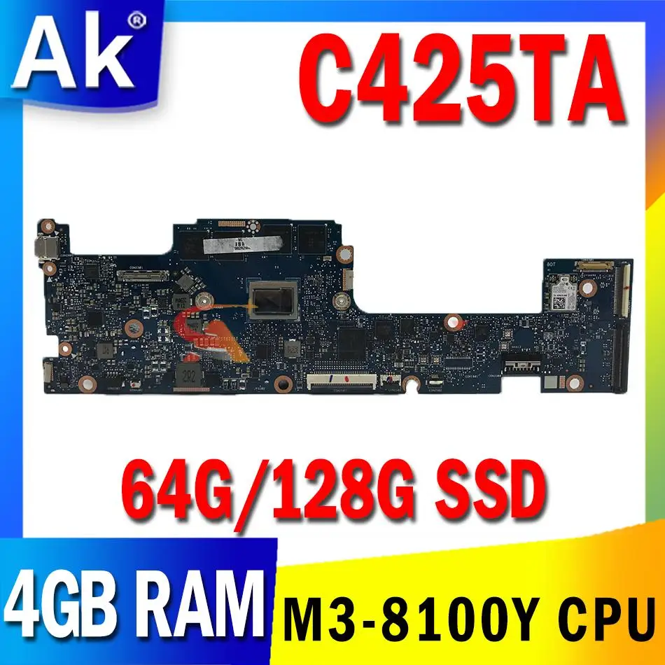 

C425TA Motherboard for ASUS C425TA C425T Laptop Motherboard Mainboard 64G 128G SSD 4G-RAM M3-8100Y CPU