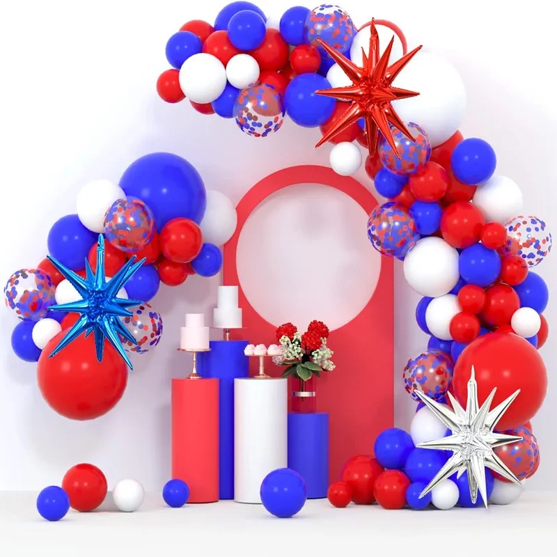 

Red White Blue Balloons Garland Arch Kit With Star Foil Ballon for Nautical Baseball Birthday Party Anniversary Theme Decoration
