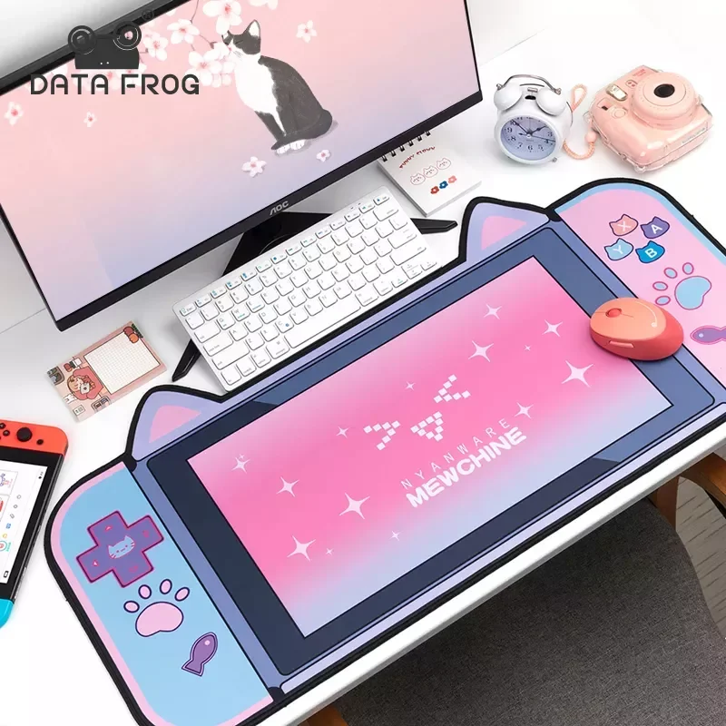 

NEW2023 Cute Cat Ear Big Mouse Pad Computer Keyboard Desk Mat Large Gamer mousepad Pink Girl Cartoon Kawaii Gaming Accessories