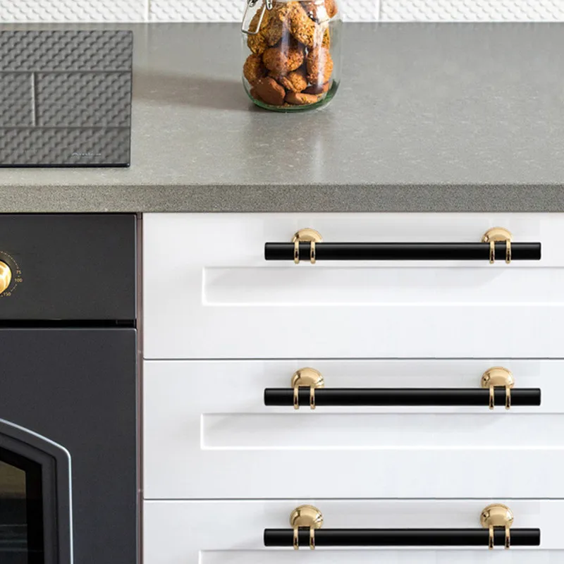 KK&FING Modern Zinc Alloy Black Gold Door Handles Kitchen Cabinet Handles Solid Drawer Knobs Fashion Furniture Handle Hardware images - 6