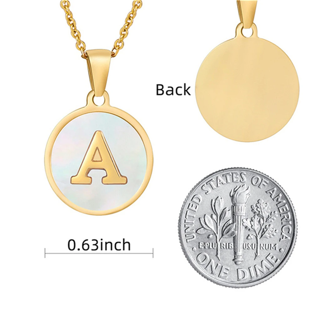 Round A-Z Letters Necklaces for Women Men Gold Plated Initial Pendant Gold Chain Black Shell Letter Jewelry Necklace wholesale