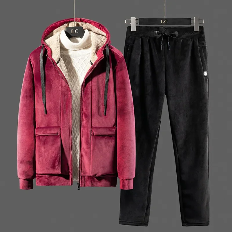 

Hooded Sweat shirt+Pant 2-piece Set Men Set Sports Suit Fleece Thickened Sportswear Casual Men Tracksuit Winter Tracksuit 5XL