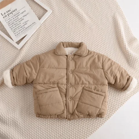 Флисовая Куртка для маленьких девочек и мальчиков, зимнее плотное пальто для малышей, однобортная верхняя одежда с хлопковой подкладкой, детская одежда на возраст 12 мес.-5 лет