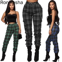 ronikasha womens pants plaid and chain accessorie check hippie clothes harem pants streetwear 2022 fashion woman clothes