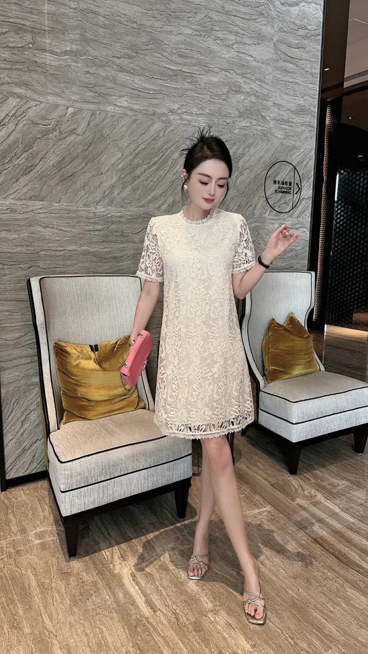 

Женское свободное платье-трапеция, кружевное платье с водорастворимыми цветами, весна-лето 2023