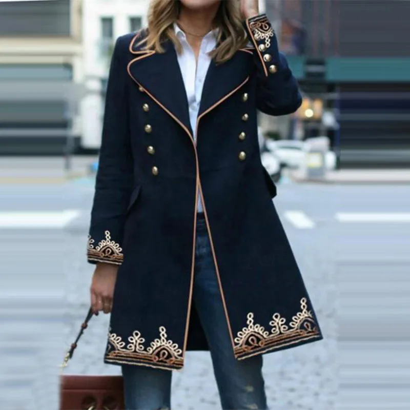 

Women's 2023 Autumn New Fashion Elegant Mid length Printed Polo Coat