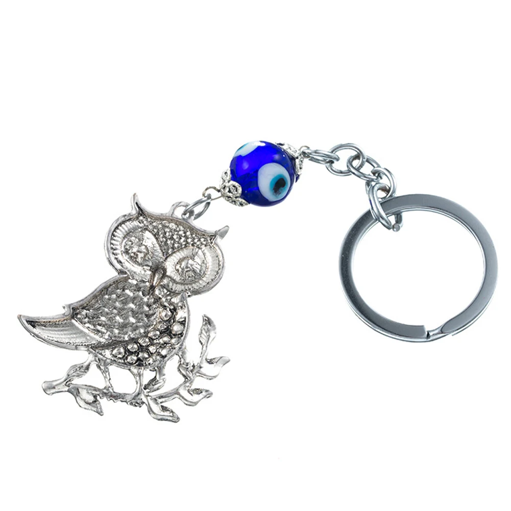 Owl Glazed Blue Eyes Keychain Metal Pendant Evil Devil's Eye Car Accessory Peace Hanging Anti Lost Key Ring Chain Noctua Jewelry