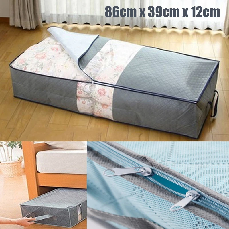 Large Zipped Handles Storage Bag for Clothes Duvet Pillow Under Bed Storage Bag Quilt Blanket Clothes Storage Closet Organizer