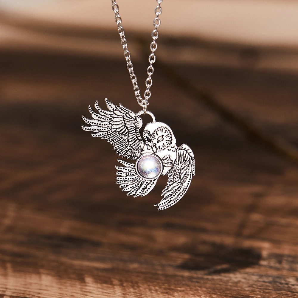 Женское Винтажное колье с подвеской в виде совы и лунного камня