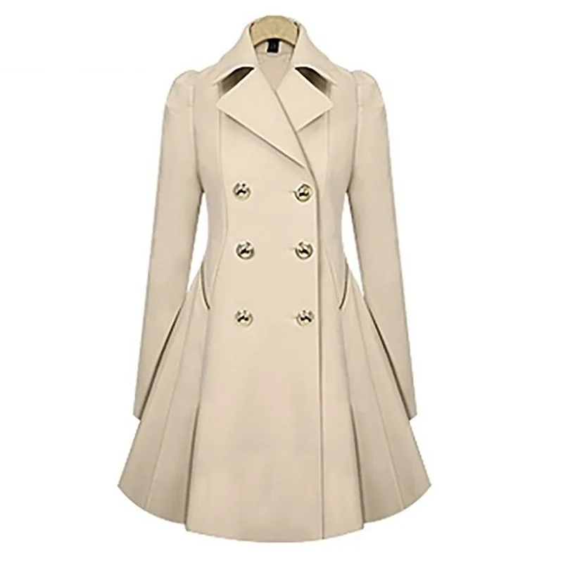 

Solid Color Double-breasted Lapel Mid-length Windbreaker Women's Outerwear Autumn New Women's Windbreaker Fashion Slim Jacket
