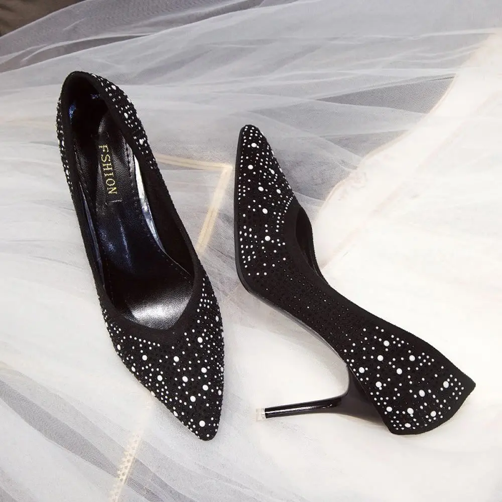 Shoes Rhinestone Women Pumps Sexy Party Shoes High Heels Wedding Shoes Plus Size 43 Female Stiletto Suede Women Shoes