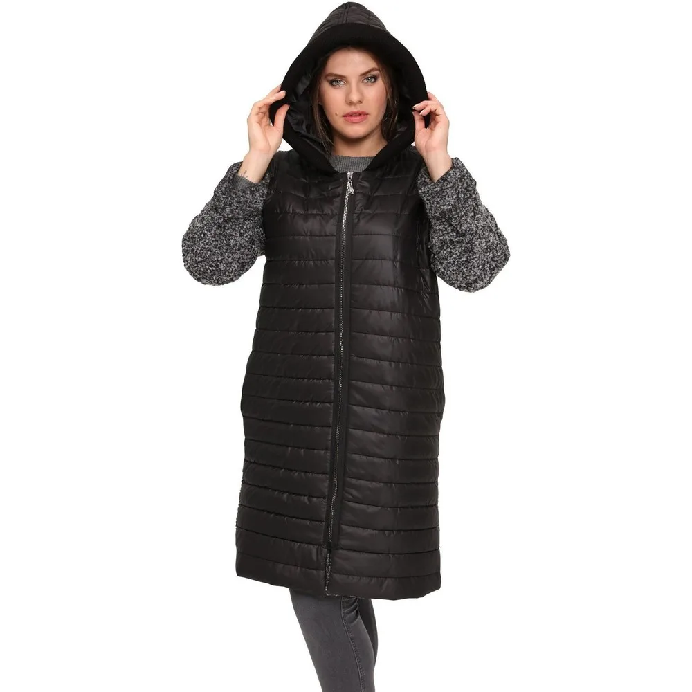 

Женское пальто Dorlie Fierte большого размера, модель LM46090, капюшон Sabit, застежка-молния, длинный рукав, карман, надувной пуховик, черный