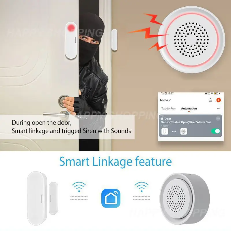 

Беспроводная Wi-Fi-сирена Tuya 3 в 1 с датчиком звука и детской сигнализации
