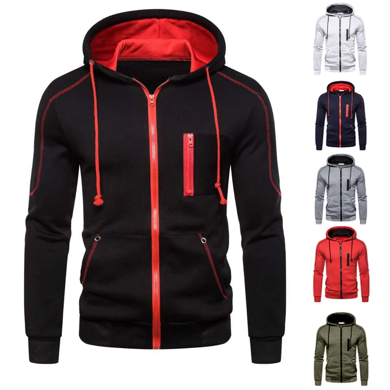 

Men's Sports Hoodie Casual Essential Winter Lined Plus Fleece Zipper Pocket Clothing Everyday Outdoor Hooded Sweatshirt Black