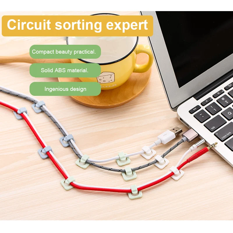 

USB Cable Organizer Wire Winder Silicone Tie Fixer Self-adhesive Fixing Clamp Table Top Wall for Desktop Cord Organizers