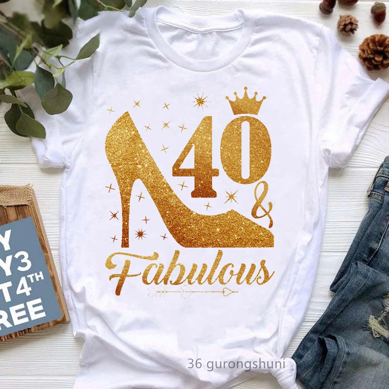 

40 Fabulous Crown Graphic Print T-Shirt Women Fashion Crown Lips Tshirt Femme Happy Birthday To Me T Shirt Female Tops