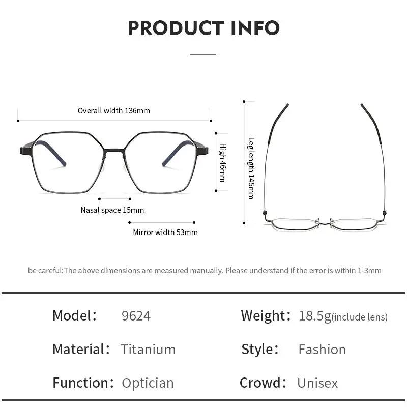 OLAMINS Высокое качество чистый титан унисекс двойной мост титановая оправа очки 9624
