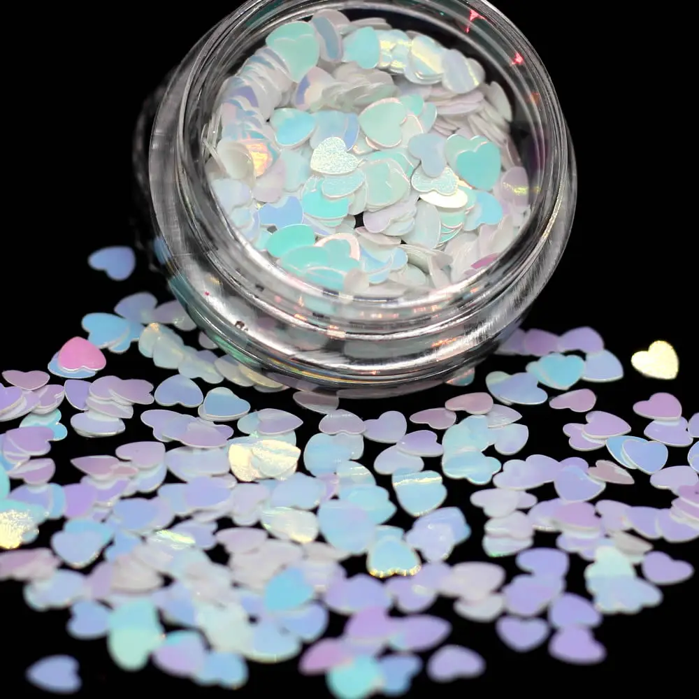 

1Box Sparkly White Heart Nail Sequins Paillette Mixed Neon Holo Laser Nail Glitters 3D Flakes Slices Nail Art Decorations G003