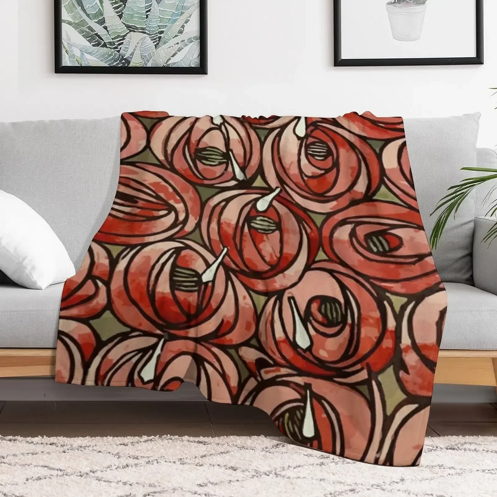 Charles Rennie Mackintosh Roses and Teardrops красный розовое одеяло Роскошные детские одеяла St