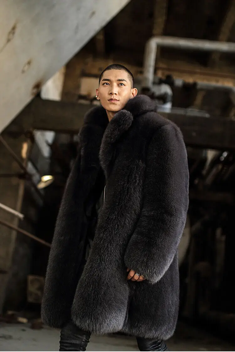 Роскошное мужское пальто из натурального лисьего меха верхняя одежда зимнее