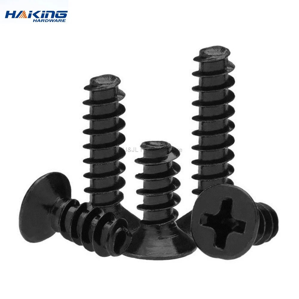 

100pcs Cross Recessed Countersunk Head Self-tapping Screw M2 M2.3 M2.6 M3 M4 Black Carbon Steel Flat Head Mini Screw