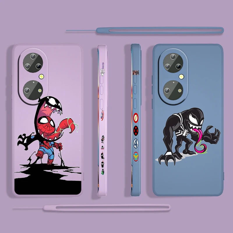 

Marvel Venom cartoon For Huawei P50 P40 P30 P20 P Smart Z Pro Plus 2019 2021 Liquid Left Rope Phone Case Coque Cover Capa Shell