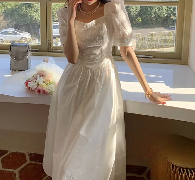 

A Elegant Sweet Fairy Dress Women Spring Summer Short Sleeve Midi Dress French Fashion Vintage Floral Hight Quality A Line 2023