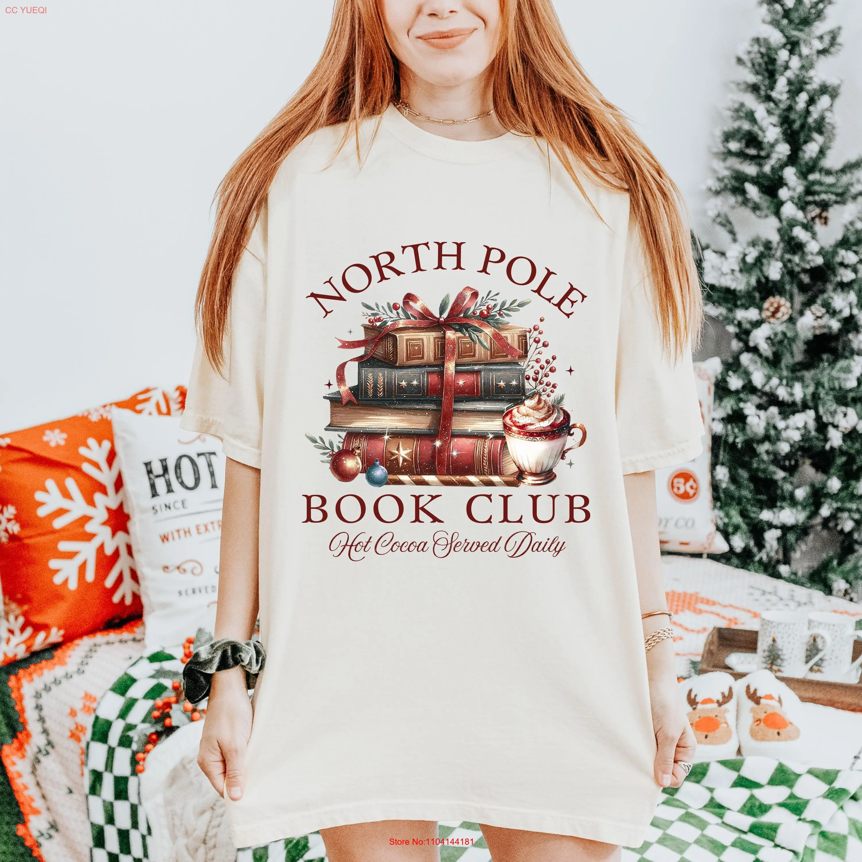 Рождественская футболка North Pole Book Club Bookish Holiday Cute Winter Lover Xmas Reading с длинными или