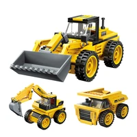 3 in 1 deformation city engineering vehicle block diy bulldozer excavator dump truck building bricks toy for boys children