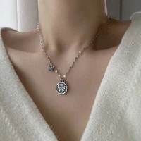 korean vintage antique silver color geometric butterfly pendant necklace for women girls jewelry simple clavicle chain necklaces