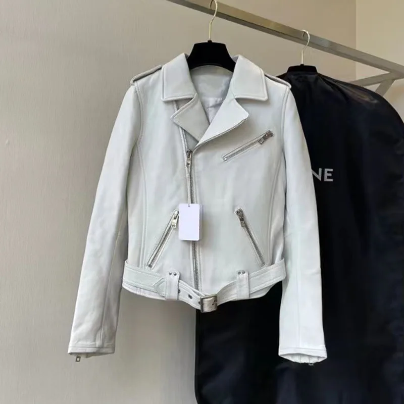 

Женская Весенняя куртка из 2023 натуральной кожи, короткая длинная локомотивная модель на молнии с украшением, из натуральной овечьей кожи