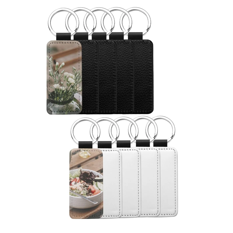 

10Pcs Leather Keychain Blank Rectangle MDF Keychain Sublimation Heat Transfer Keychain Kit Jewelry Making