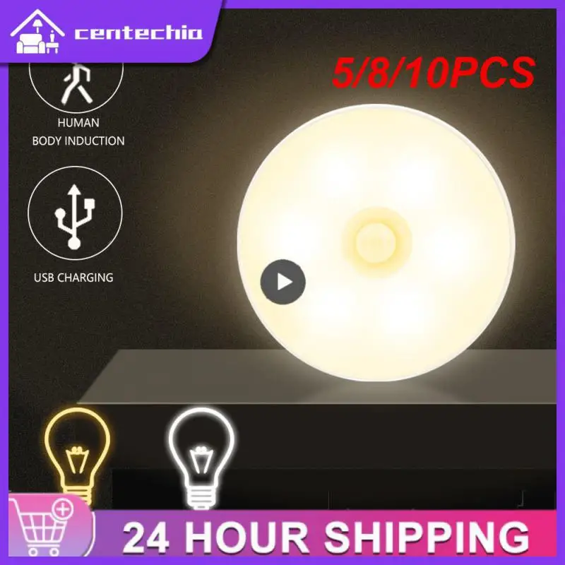 

5/8/10PCS Home Bedroom Usb Rechargeable Intelligent Motion Sensor Energy-saving Wall Lamp Led Night Light Cabinet Light