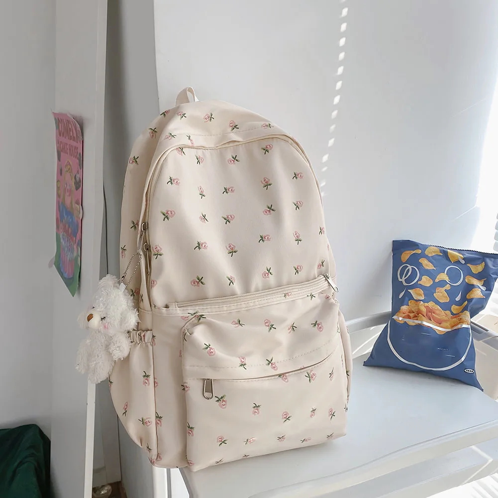 

Модный нейлоновый женский рюкзак с цветочным рисунком, вместительный школьный ранец в стиле преппи для колледжа, для девочек-подростков, дл...