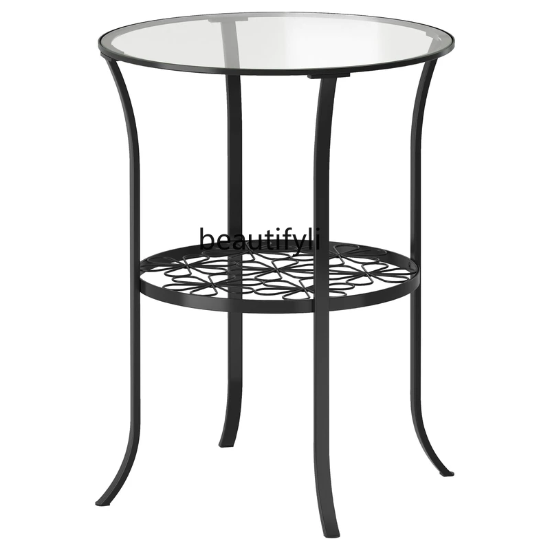 

zq Table Country Tempered Glass Double Black Living Room Iron Art