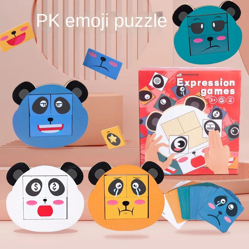 

Wooden Children Cartoon Panda Expression Face Changing Magic Cube Toys for Children игрушки для детей Brinquedos Juguetes