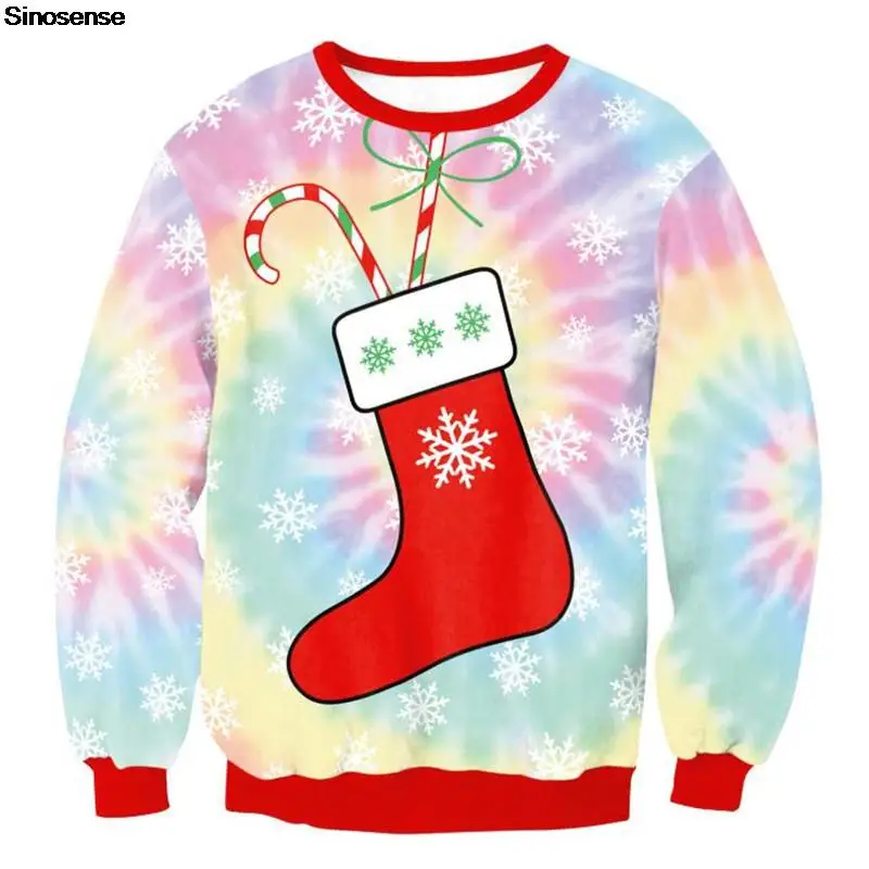 

Men Women Ugly Christmas Sweater Pullover Holiday Party Crewneck Sweatshirt 3D Christmas Sock Snowflake Printed Xmas Jumper Tops