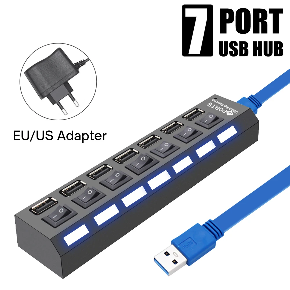 

4/7 Port USB HUB 3.0 Splitter Multi USB 2.0 Multiport Switch with Power Adapter for PC Notebook Computer Laptop Accessories
