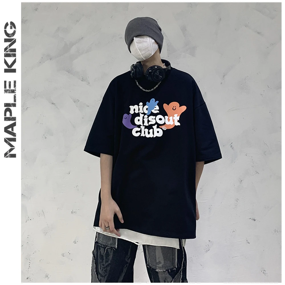 

High Street 100% Cotton Short Sleeved Men T-Shirt Hip Hop Skateboard Mens Brand T Shirts Funny Print Male Oversized Couples Tees