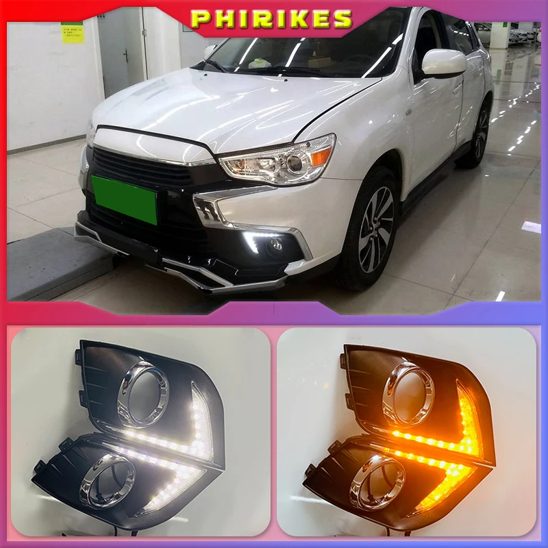 LED Daytime Running Lights For Mitsubishi Outlander Sport ASX RVR 2016 2017 2018 2019 DRL Fog lamp cover with yellow signal