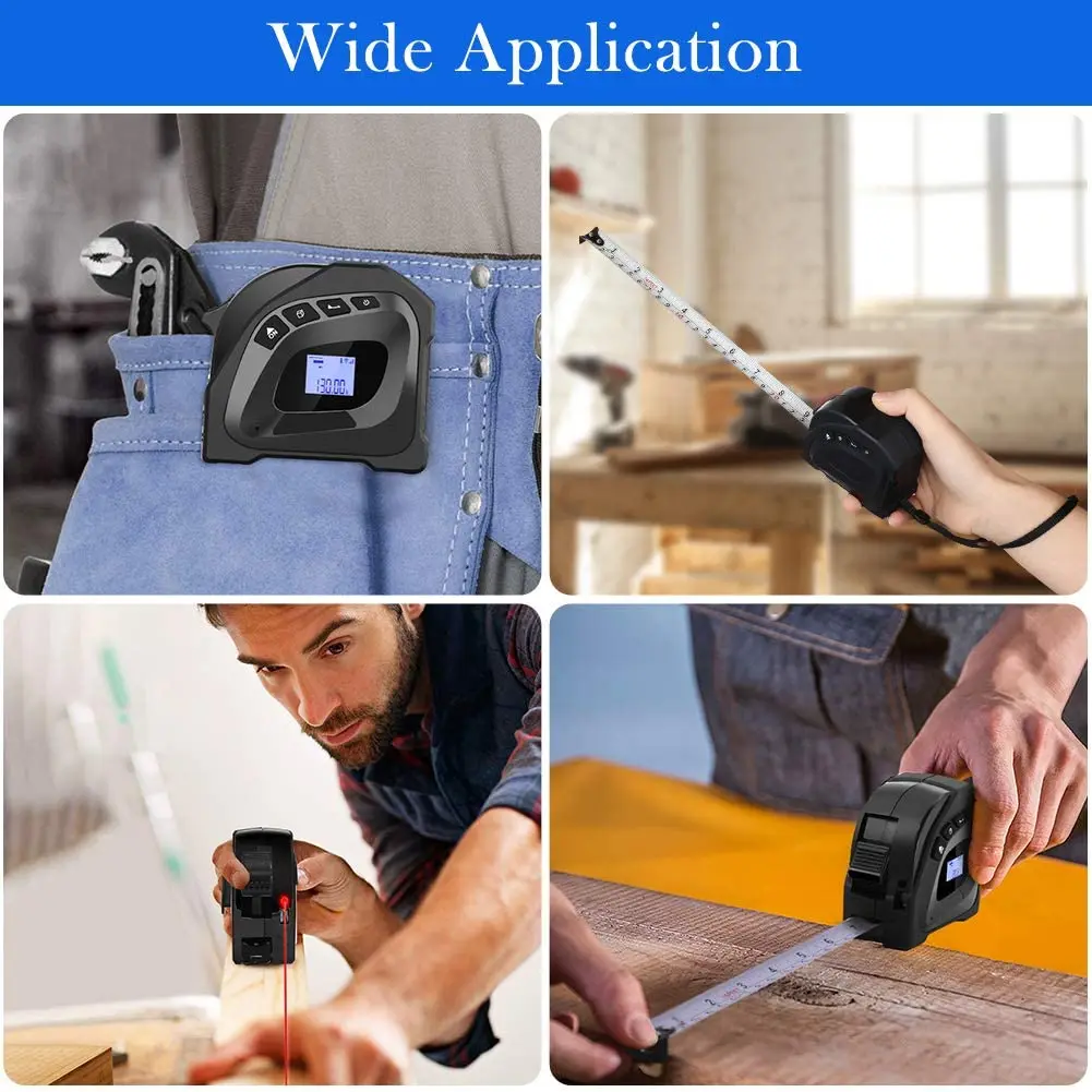 Цифровая лазерная измерительная лента 2-в-1 131 футов/40 м автоблокировка на 16 футов/5